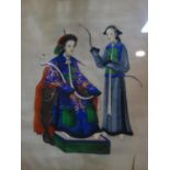 An 18th/19th century Chinese painting of an empress and her maid, on rice paper, 28 x 22cm