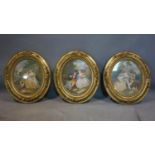 A set of three late 19th/early 20th century oils on canvas depicting romantic classical scenes,
