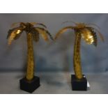 A pair of Maison Jansen style gilt sheet metal palm trees, H.94cm