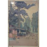Hiroshi Yoshida (Japanese, 1876-1950), 'Way to the Kasuga Shrine', woodblock print, signed and