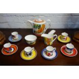 A Wedgwood Clarice Cliff Connoisseur Collection to include a 'Cornwall' tea pot, a 'Wind bells'