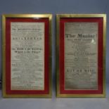 Two early 19th century theatre posters, framed and glazed, 31 x 15cm