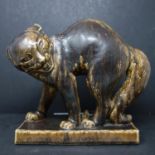 Jens Jacob Bregnø (Danish, 1877-1946), a drip glazed stoneware sculpture of a lynx, with incised