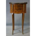A 20th century French walnut oval lamp table, with 3 drawers and brass gallery top, H.71 W.41 D.32cm