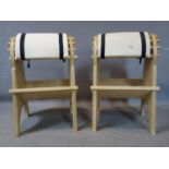A pair of Birch ply bar stools by Pierre Drake, signed and dated 1999, H.61 W.43 D.37cm