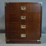 A mahogany campaign style chest of four drawers, raised on plinth base, H.70 W.60 D.35cm