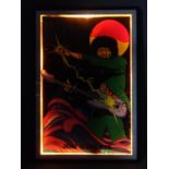 A vintage back lit poster of Jimi Hendrix by Scorpio posters Inc, framed with lighting and
