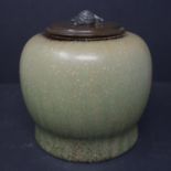 A late 19th century Royal Copenhagen stoneware pot, with bronze lid having snail finial, marked to