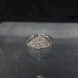 A platinum and diamond fancy shaped cluster ring, marked Platinum, size P, with two copies of