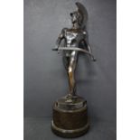Franz Iffland (German, 1862-1935), a bronze sculpture of a nude Greek soldier with plumed helmet