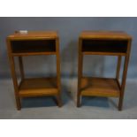 A pair of oak lamp tables, having shelf and undertier raised on square legs, H.70 W.42 D.33cm