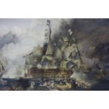 After JMW Turner, engraved by John Burnet, a print of 'Nelson's ship The Victory in the Battle of