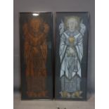 Two brass rubbings of Saints, framed and glazed, 95 x 33cm