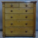 A 19th century walnut chest of two short over four long drawers, H.126 W.122 D.56cm