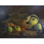 George Weissbort (1928-2013), Still life of apples in a paper bag, oil on board, signed and dated