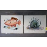 Michael Terry, 'The Obvious Fish' and 'Penknife Stegosaurus', watercolour and gouache, two