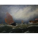 A late 19th century small oil on canvas of a ship on choppy waters, in gilt frame, 15 x 20cm