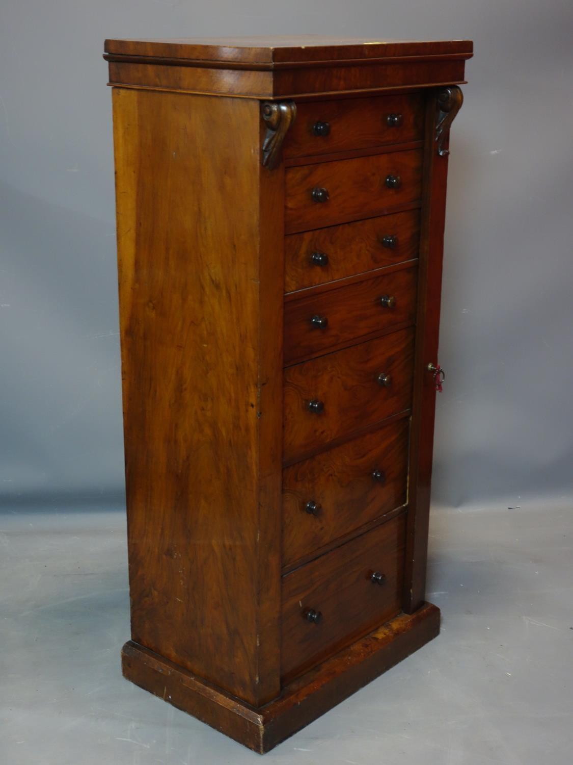 A 19th century mahogany and walnut wellington chest of 7 drawers, with key, H.127 W.56 D.40cm - Image 2 of 3