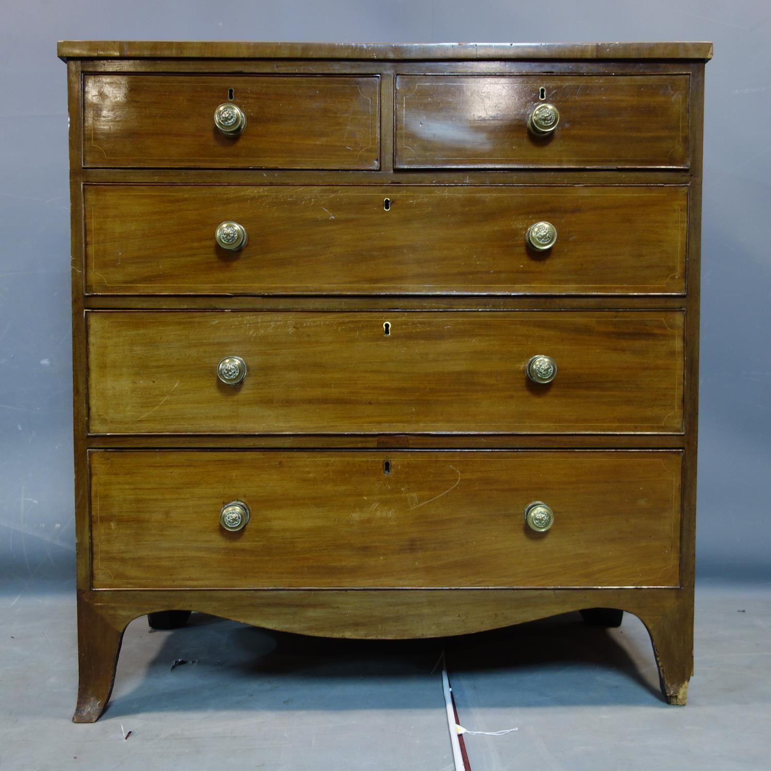 A 19th century inlaid chest of drawers, H.107 W.102 D.54cm