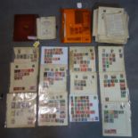 An album of British and World stamps, to include three Penny Reds, (binding broken) together with