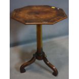 A William IV rosewood octagonal occasional table, with brass inlaid top and base, raised on 3 scroll