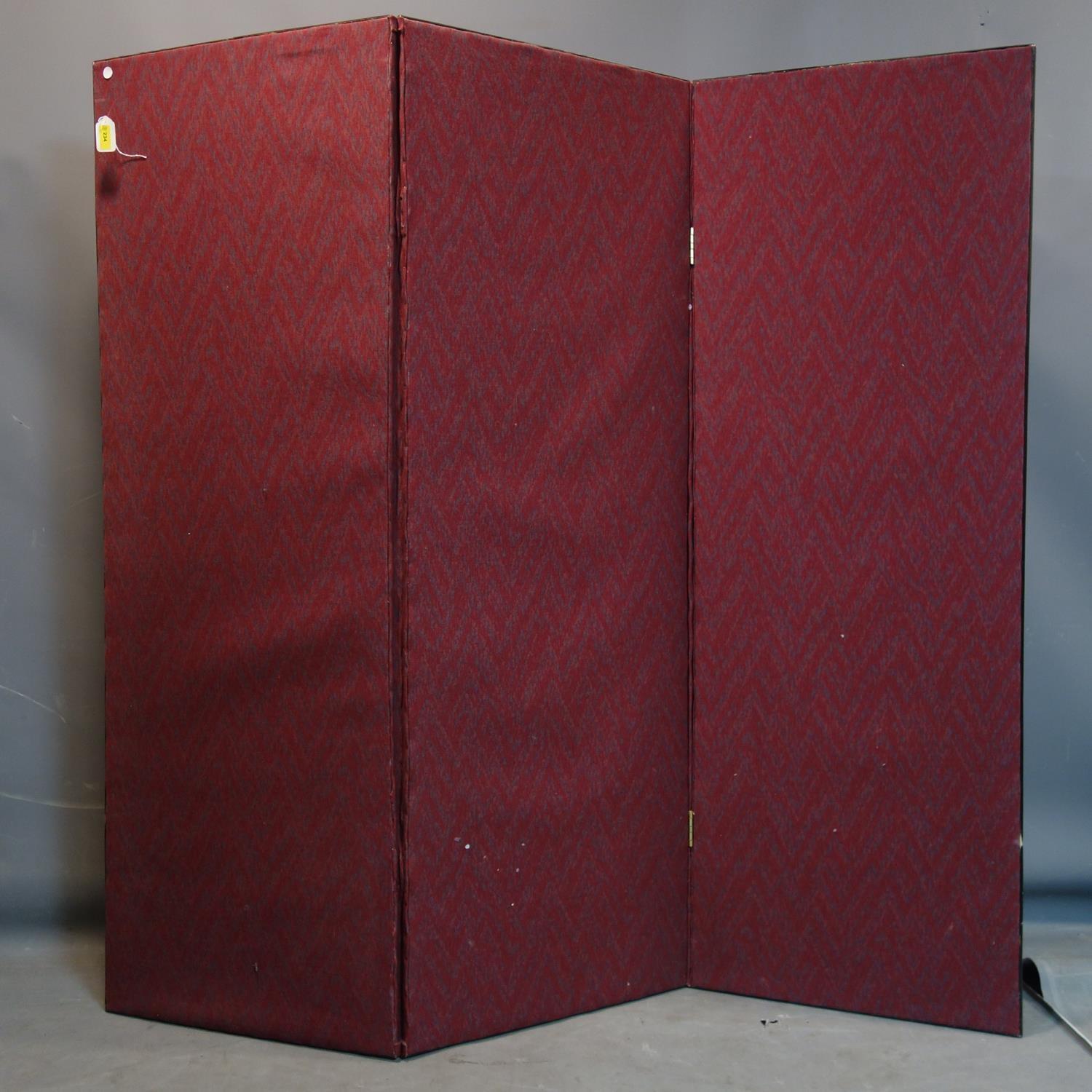 A 20th screen 3 fold screen with fabric panels in ebonized frame, H.162 W.168cm