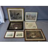 A collection of 6 antique hunting prints together with a reproduction map