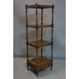 A 19th century mahogany 4 tier whatnot, with drawer and turned supports, H.132 W.40 D.36cm