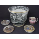 A Copeland spode porcelain jardiniere together with a Wedgwood lustre jug and 3 prattware lids, 1 by