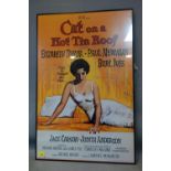A framed movie poster for Cat on a Hot Tin Roof starring Elizabeth Taylor and Paul Newman, print, 88