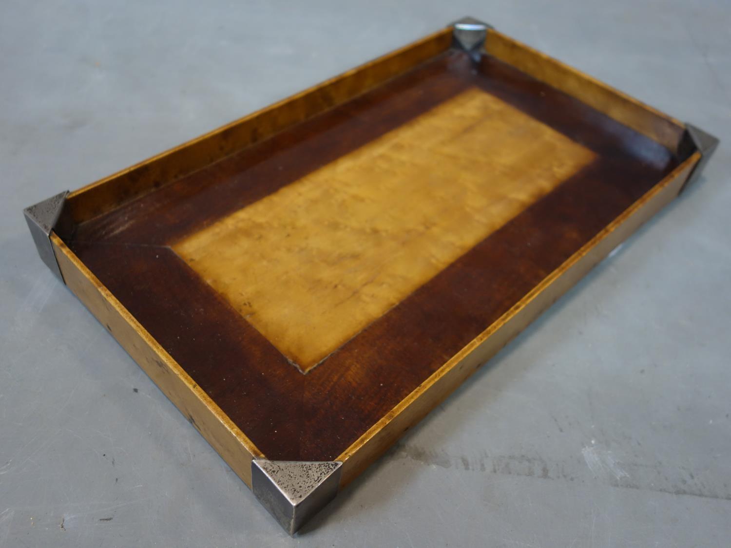 A 19th century maple and mahogany tray with silver mounted corners, H.4 W.35 D.20cm - Image 2 of 2