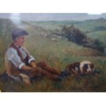 A 20th century oil on board 'Man and his Dog in a field', signed, set in gilt frame, 15 x 22cm