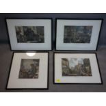 A set of 4 coloured Hogarth engravings with Ryman & Co label to verso, 26 x 31cm