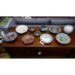 A collection of 9 Studio Art Pottery bowls and dishes together with a Studio Art Pottery ovoid