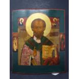 A Russian icon of St Nicholas of Myra, tempera on wood panel, 36 x 31cm