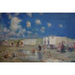 A 20th century impressionist oil on canvas, beach scene, set in gilt frame, unsigned, 60 x 90cm