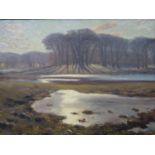 Arthur Nielsen (Danish, 1883-1946), Lake in a Field, oil on canvas, signed lower left, in gilt