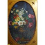 A 20th century still life oil on canvas, feigned to oval, set in gilt frame, 83 x 52cm