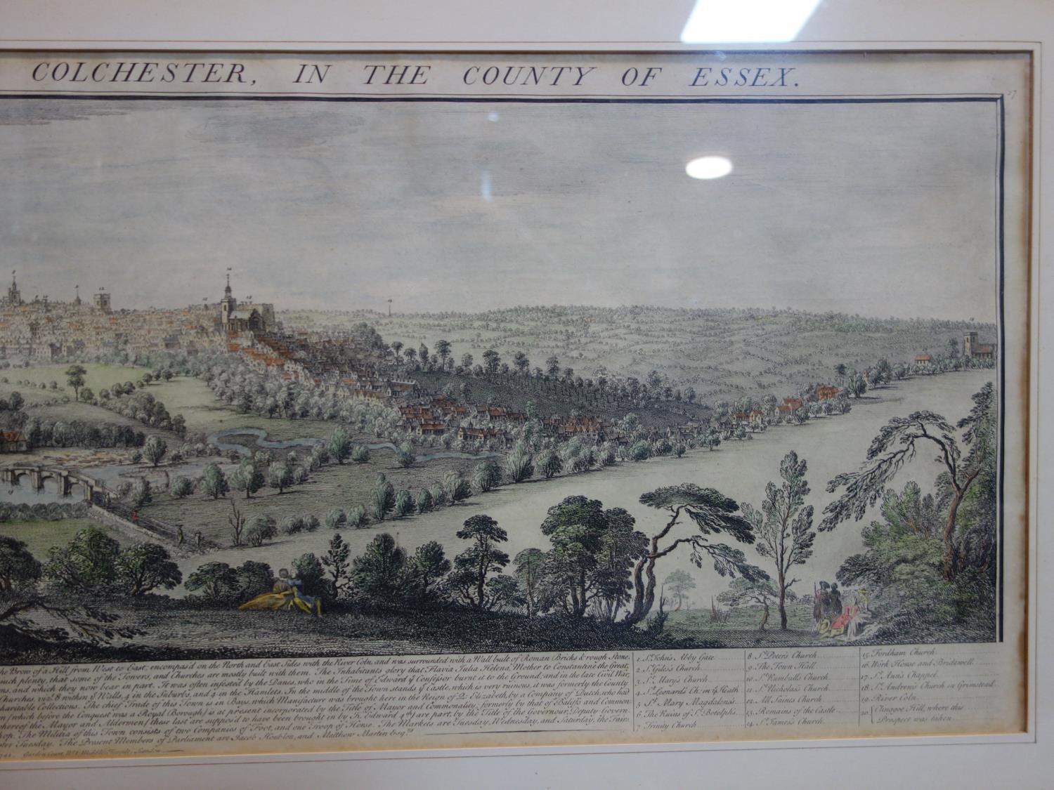 An 18th century coloured engraving titled 'the south east prospect of Colchester in the county of - Image 3 of 3