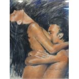 Fran Zainal, contemporary artist, 'couple embracing', pastel, 57 x 49cm