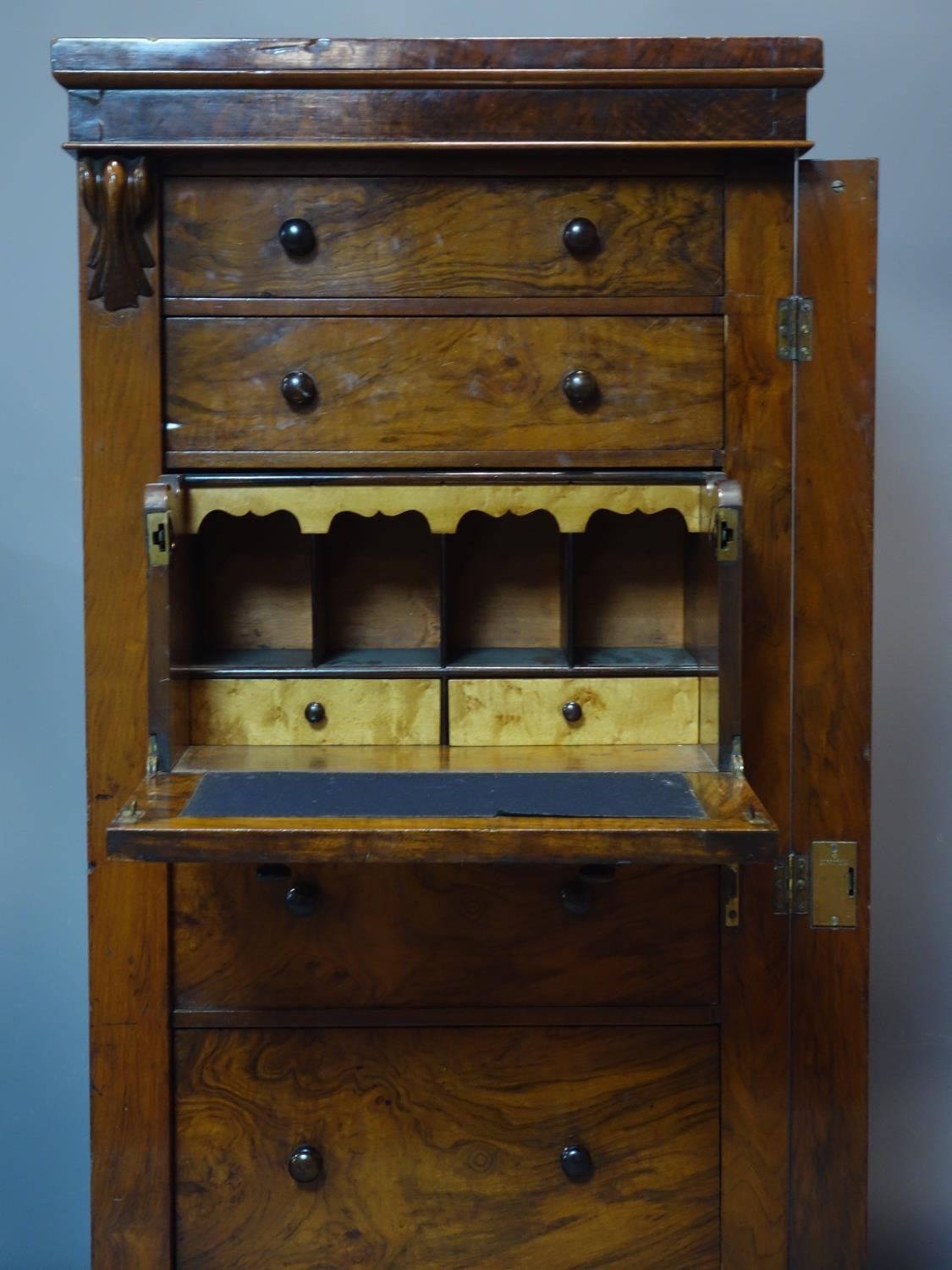 A 19th century mahogany and walnut wellington chest of 7 drawers, with key, H.127 W.56 D.40cm - Image 3 of 3