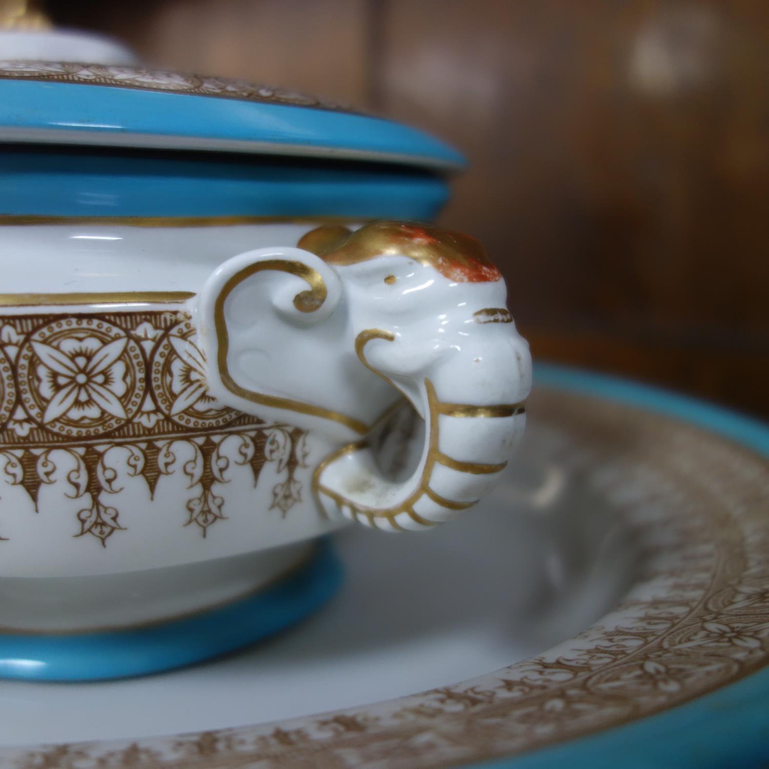 A Royal Worcester part dinner service, with turquoise rim and gilt floral border, marked to bases, - Image 3 of 5