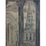 A 20th century charcoal and watercolour study of a cathedral, unsigned, 69 x 49cm