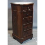 A early 20th century rosewood pedestal chest with marble top, having three short drawers and a