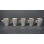 A set of five Sterling silver unicorn shot glasses by Garrard (the Royal Jewellers for the HRM),