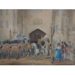 A 19th century hand-coloured print, 'The Grenadier Regiment, Mounting Guard at St James's Palace',