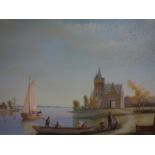 M. Alexander, Dutch school, River scene with figures and castle, oil on canvas, signed lower