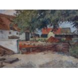 Mid 20th century school, Courtyard, oil on canvas, titled, monogrammed and dated 1941 to lower