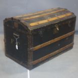 An early 20th century iron bound dome top trunk, H.60 W.90 D.52cm
