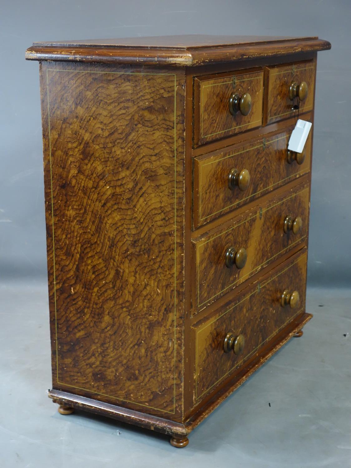 A 19th century painted pine chest of two short over three long drawers, H.98 W.92 D.44cm - Image 2 of 2